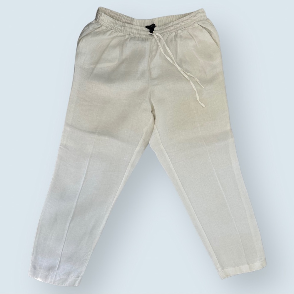J. Crew White Linen Straight Leg Pants with Drawstring (Size 12)